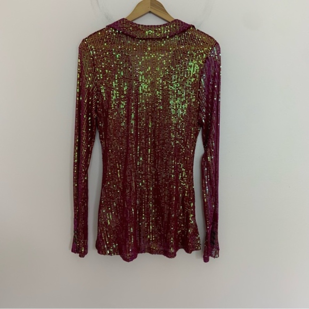 NWT New Free People Magenta Sequin Long Sleeve Button Down Shirtee Top Size XS - Picture 4 of 6